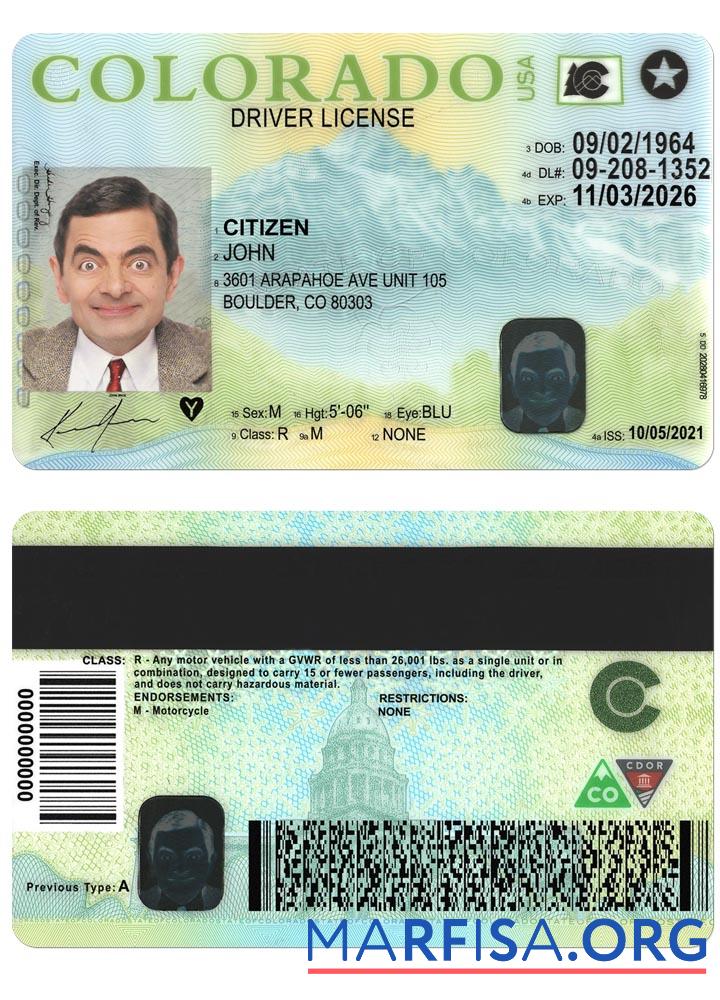 Printable USA Colorado driving license version 2 download for verification